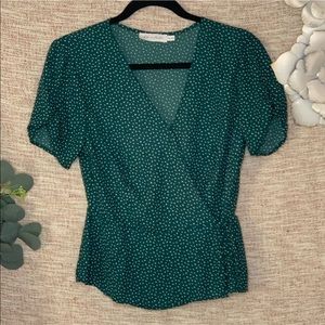 All in Favor Green Spotted Wrap Blouse
